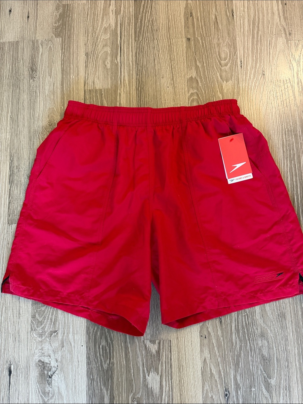 NWT Speedo Red Men's Swim Shorts with Elastic Waist Size L